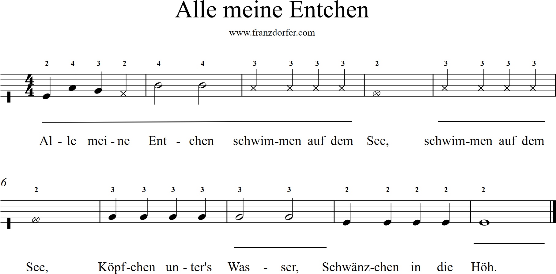 griffschrift, alle meine Entchen ohne Begleitung